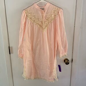 Vintage Bert Yelin for Iris pink satin nightgown with ivory lace trim Size M